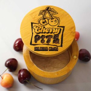 Cherry Pits Feeiln' Fancy Deodorant Container made with bamboo and laser engraved with the Cherry Pits logo